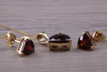 Load image into Gallery viewer, Trillion cut Garnet Earrings and Matching Necklace set in Yellow Gold
