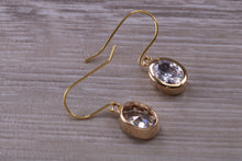 Load image into Gallery viewer, Oval cut Diamond White Cubic Zirconia set Yellow Gold Dropper Earrings