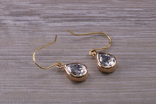 Load image into Gallery viewer, Tear Drop cut Diamond White Cubic Zirconia set Dropper Earrings, set in Yellow gold