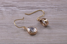 Load image into Gallery viewer, Tear Drop cut Diamond White Cubic Zirconia set Dropper Earrings, set in Yellow gold