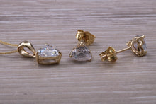 Load image into Gallery viewer, Love Heart cut Yellow Gold C Z set Diamond Look Earrings and Matching Necklace
