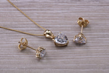 Load image into Gallery viewer, Love Heart cut Yellow Gold C Z set Diamond Look Earrings and Matching Necklace