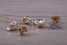 Load image into Gallery viewer, Tear Drop cut Yellow Gold C Z set Diamond Look Earrings and Matching Necklace