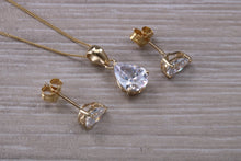 Load image into Gallery viewer, Tear Drop cut Yellow Gold C Z set Diamond Look Earrings and Matching Necklace