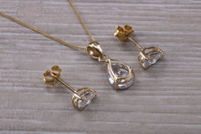 Load image into Gallery viewer, Tear Drop cut Yellow Gold C Z set Diamond Look Earrings and Matching Necklace