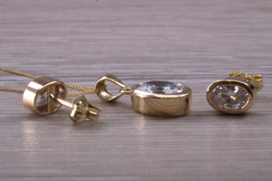 Oval cut 9ct Yellow Gold C Z set Earrings and Matching Necklace