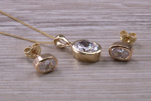 Oval cut 9ct Yellow Gold C Z set Earrings and Matching Necklace