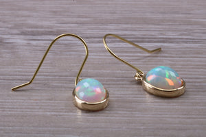 Beautiful Natural Sparkly Opal set Yellow Gold Dropper Earrings