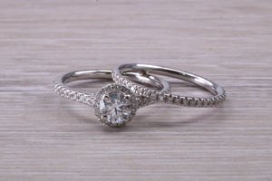 Natural Diamond set Engagement Ring with Matching Wedding Band