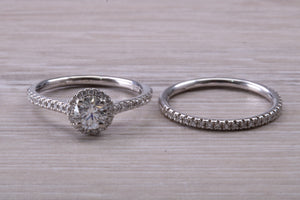 Natural Diamond set Engagement Ring with Matching Wedding Band