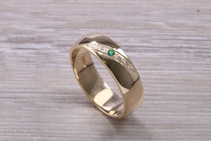 Diamond and Emerald set Chunky 6mm Wide Band