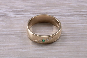 Diamond and Emerald set Chunky 6mm Wide Band