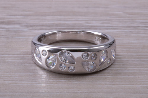 Chunky One carat Diamond set Band, Round and Teardrop cut Diamonds