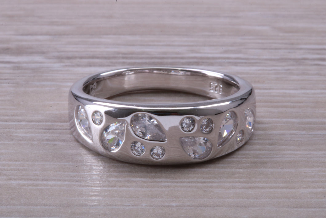 Chunky One carat Diamond set Band, Round and Teardrop cut Diamonds