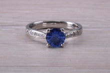 Load image into Gallery viewer, One carat Ceylon Blue Sapphire and Diamond Ring