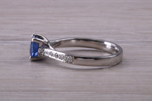 Load image into Gallery viewer, One carat Ceylon Blue Sapphire and Diamond set ring, natural Sapphire and Diamonds, guaranteed Ceylon Sapphire, Platinum or 18ct Yellow Gold
