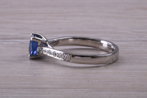 One carat Ceylon Blue Sapphire and Diamond set ring, natural Sapphire and Diamonds, guaranteed Ceylon Sapphire, Platinum or 18ct Yellow Gold