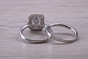 Platinum Diamond Bridal Rings set with One carat Moissanite Diamond and Natural Diamonds