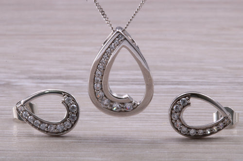 9ct White Gold White C Z set Earrings and Necklace