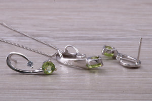 9ct White Gold Peridot and White C Z set Earrings and Necklace