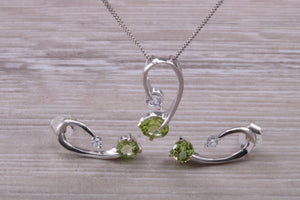 9ct White Gold Peridot and White C Z set Earrings and Necklace