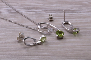 9ct White Gold Peridot and White C Z set Earrings and Necklace