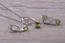 Load image into Gallery viewer, 9ct White Gold Peridot and White C Z set Earrings and Necklace