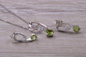 9ct White Gold Peridot and White C Z set Earrings and Necklace