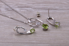 Load image into Gallery viewer, 9ct White Gold Peridot and White C Z set Earrings and Necklace