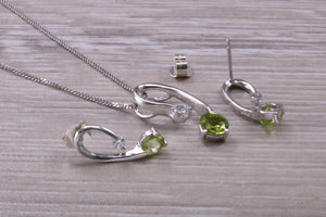 9ct White Gold Peridot and White C Z set Earrings and Necklace