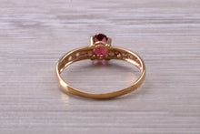 Load image into Gallery viewer, Dainty natural Garnet and Diamond gemstone ring, solid 9ct Yellow Gold with British hallmark