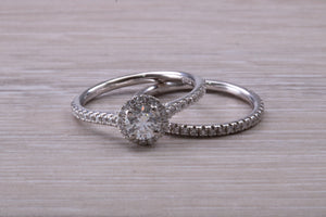 Natural Diamond set Engagement Ring with Matching Wedding Band