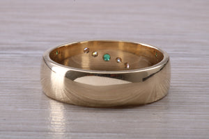 Diamond and Emerald set Chunky 6mm Wide Band