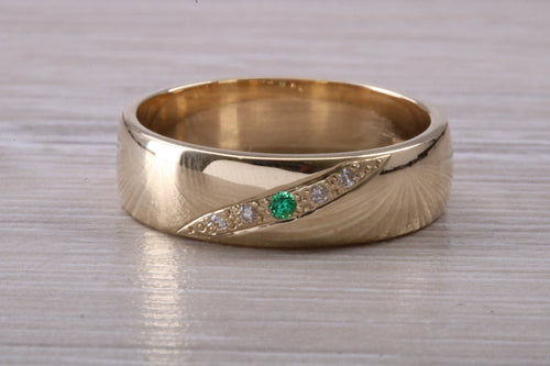 Diamond and Emerald set Chunky 6mm Wide Band