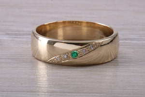 Diamond and Emerald set Chunky 6mm Wide Band