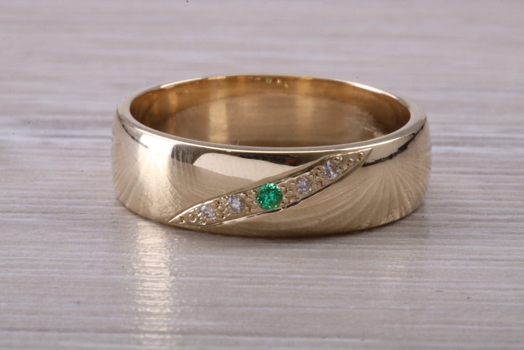 Diamond and Emerald set Chunky 6mm Wide Band