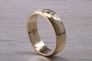 Diamond and Emerald set Chunky 6mm Wide Band