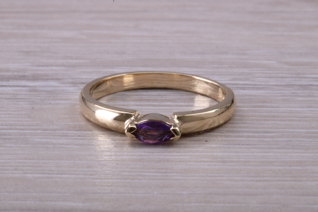 Dainty Marquise cut Amethyst set Yellow Gold Ring