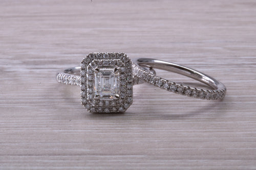 Platinum Diamond Bridal Rings set with One carat Moissanite Diamond and Natural Diamonds