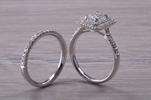 Platinum Diamond Bridal Rings set with One carat Moissanite Diamond and Natural Diamonds