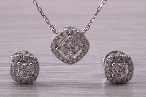 Diamond Cluster Earrings and Matching Necklace in 18ct White Gold