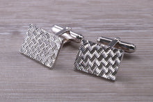 Load image into Gallery viewer, Gentleman&#39;s Cufflinks. Patterned rectangle profile, made from solid sterling silver traditional cufflinks with swivel back fittings.