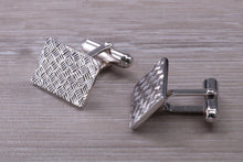 Load image into Gallery viewer, Gentleman&#39;s Cufflinks. Patterned rectangle profile, made from solid sterling silver traditional cufflinks with swivel back fittings.