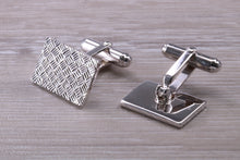Load image into Gallery viewer, Gentleman&#39;s Cufflinks. Patterned rectangle profile, made from solid sterling silver traditional cufflinks with swivel back fittings.