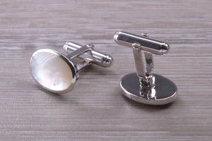 Natural Mother of Pearl set Gentleman's Cufflinks. made from solid sterling silver, traditional cufflinks with swivel back fittings.