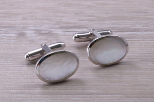 Natural Mother of Pearl set Gentleman's Cufflinks. made from solid sterling silver, traditional cufflinks with swivel back fittings.