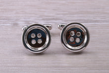 Load image into Gallery viewer, Gentleman&#39;s Cufflinks. Round Button profile, made from solid sterling silver traditional cufflinks with swivel back fittings.