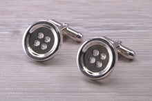 Load image into Gallery viewer, Gentleman&#39;s Cufflinks. Round Button profile, made from solid sterling silver traditional cufflinks with swivel back fittings.
