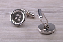 Load image into Gallery viewer, Gentleman&#39;s Cufflinks. Round Button profile, made from solid sterling silver traditional cufflinks with swivel back fittings.