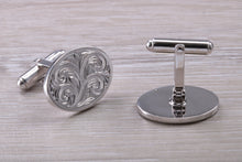 Load image into Gallery viewer, Large hand Engraved Gentleman's Cufflinks. Oval profile, made from solid sterling silver traditional cufflinks with swivel back fittings.
